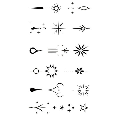 Minimalist celestial body designs in Moon & Star temporary tattoos collection, featuring cosmic themes for unique finger style.