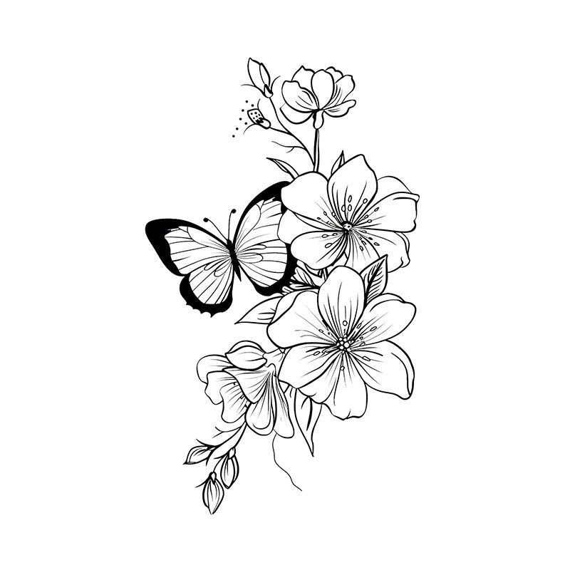 Elegant butterfly and flower tattoo design, featuring detailed blooms and a graceful butterfly for inspiration.