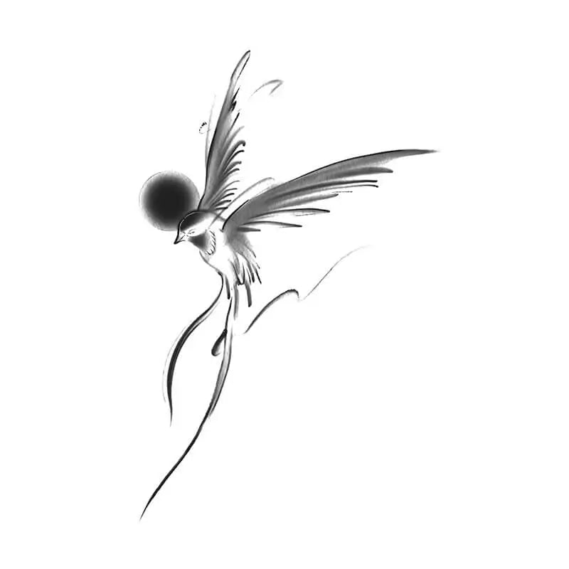 Elegant black and white hummingbird temporary tattoo, perfect for back and arm sleeves