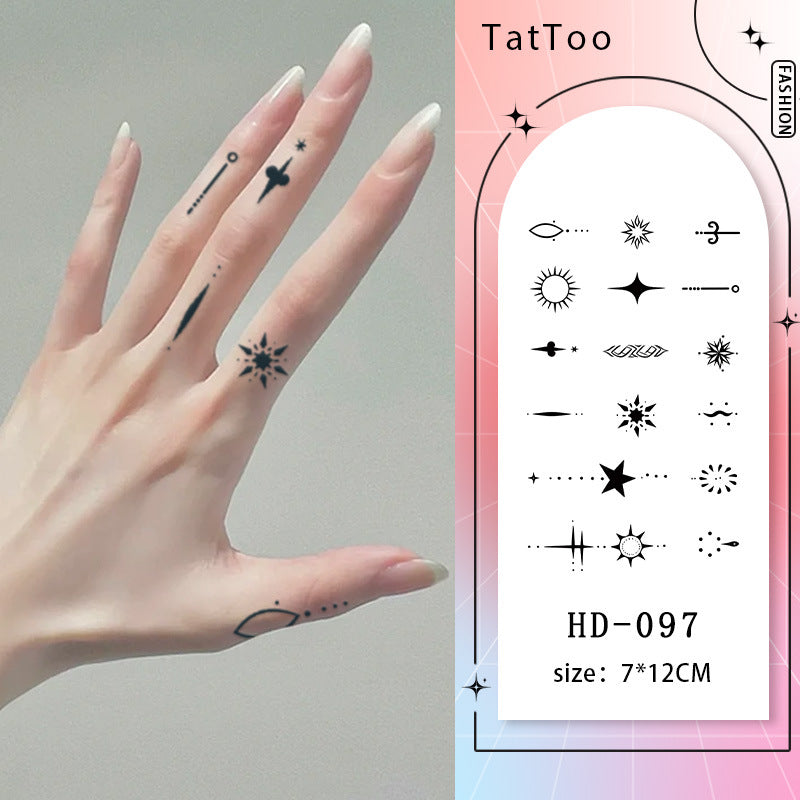 Stylish finger tattoos with geometric and star designs, waterproof and easy to apply, perfect for showcasing unique style.