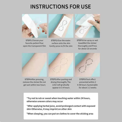 Instructions for applying temporary tattoos, including steps and tips for long-lasting wear